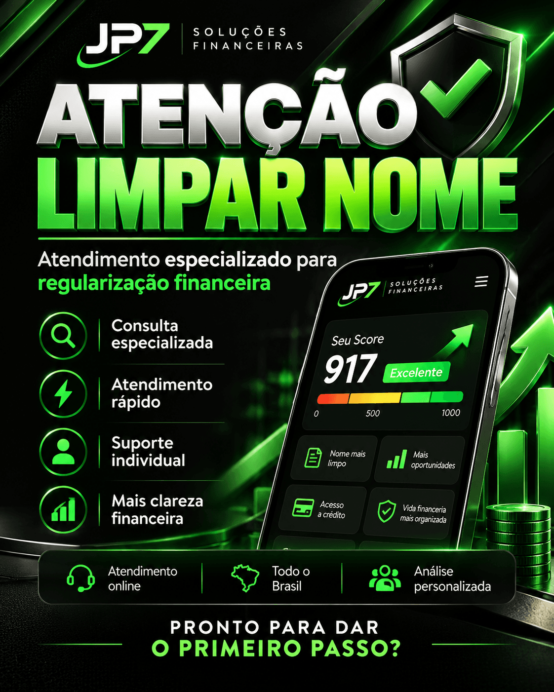 JP7 Soluções Financeiras: atendimento especializado para regularização financeira. Pronto para dar o primeiro passo?